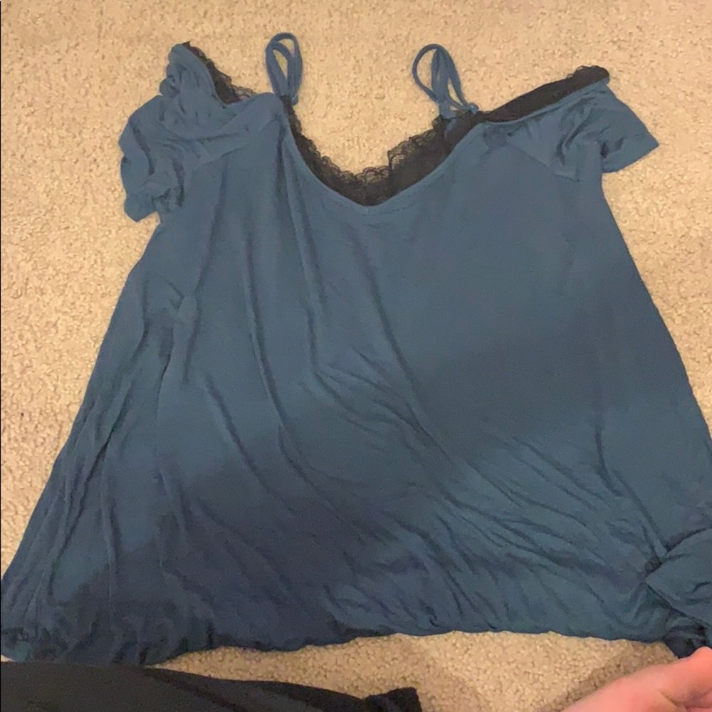 Blue and black cold shoulder shirt